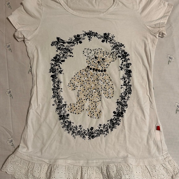 White T-Shirt with Bear Design - Picture 1 of 3
